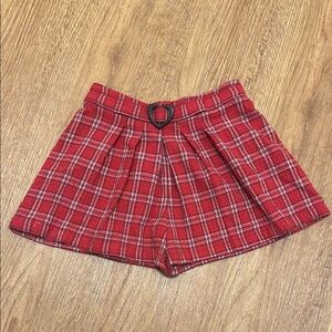 Zara Girls Size 3-4 Red Plaid Checkered Shorts Heart Buckle Pleated Preppy